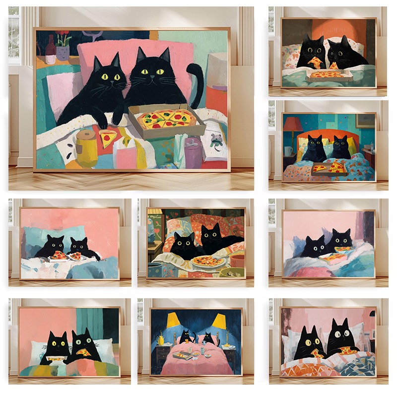 Two Black Cats Eating Pizza in - Pet Beds ulasan dan harga